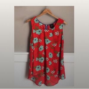 Spring summer feminine floral Top Blouse Tunic sleeveless tank top Medium Red